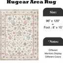 HUGEAR Area Rug 8x10 Vintage Colorful Machine Washable Living Room Rugs Distressed Cream Retro Floral Vacuumable Low Pile Carpet Bedroom Office Dining Farmhouse Playroom Non Slip