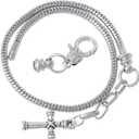RUBYCA 5pcs 6.3" Lobster Clasp Cross Pendant Bead Snake Chain European Charm Bracelet Silver Tone (Model 102 Silver)