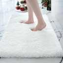 Small Bathroom Rugs 17x24 Non Slip White Fluffy Bath Mat for Bathroom Floor Machine Washable Plush Luxury Bath Rug for Tub Soft Shaggy Absorbent Shower Mat