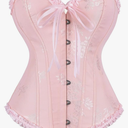 frawirshau Women's Lace Up Boned Overbust Corset Bustier Lingerie Bodyshaper Top, L