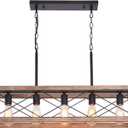 Farmhouse Kitchen Island Lighting, 5-Light Dining Room Light Fixture, Farmhouse Linear Chandelier with Solid Wood for Dining Room Kitchen Bar Pool Table