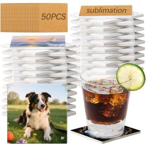 50 Pack Square Sublimation Blank Ceramic Coasters with Cork Backing, 4X4inch Matte Finish Blank Ceramic Tiles Crafts Coasters Pads for Sublimation Transfer Heat Press Printing DIY Crafts