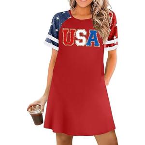 YI XIANG RAN 4th of July Dress Women: American Flag Dresses USA Stars Stripes Shirt Patriotic Tshirt Summer Sundress L