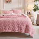Joyreap 3-Piece Fluffy Faux Fur Sherpa Comforter Set Pink, Queen Size Luxury Tufted Bedding Comforter Set, All Season Soft n Cozy Plush Comforter Bed Set- 88x88 inches