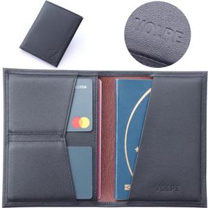 VOLPE Passport Wallet Genuine Leather for Men and Women (Black)