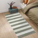 Boho Striped Front Door Mat Outside Entrance 2x4.3,Green and White Washable Porch Rug Runner,Cotton Hand Woven Indoor Outdoor Rugs,Foldable Farmhouse Layered Door Mats for Entryway