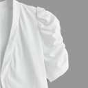 WDIRARA Women's Plus Size Ruched Puff Short Sleeve Bolero Shrugs Open Front Cropped Cardigan (White)