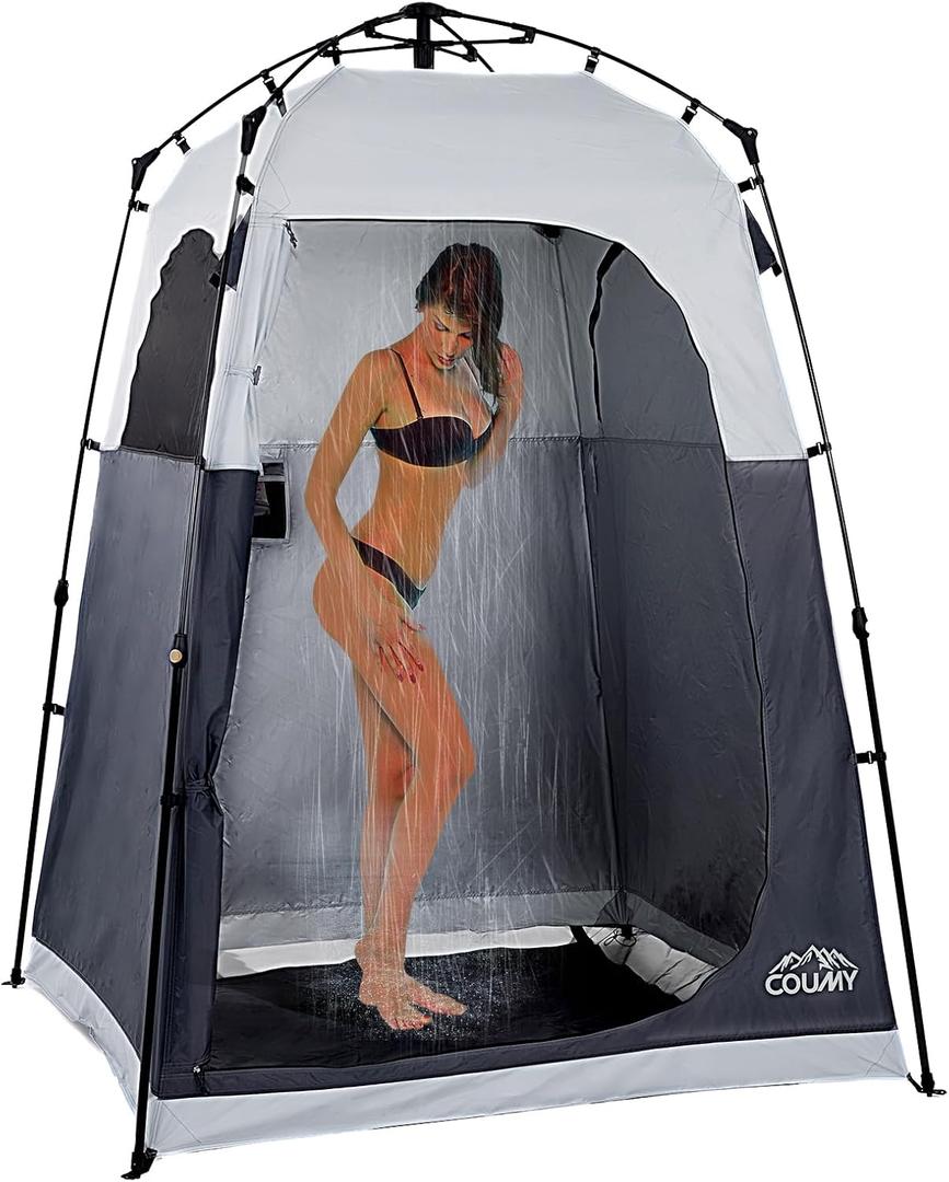Instant Pop-up Camping Shower Tent Privacy Shelter with 1 Room/2 Rooms, Portable Outdoor Shower, Changing Room, Sun Shelter for Camping, Beach Hiking, and Fishing (Dark Grey/1 Room)