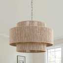 Siljoy 24 Boho Rattan Chandelier, Farmhouse Dining Room Chandeliers with 3-Tier Hand Woven Shade, 5-Light Gold Chandeliers for Living Room, Bedroom, Kitchen, Hallway, Foyer