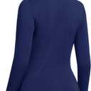 Loovoo Thermal Shirts for Women Long Sleeve Workout Tops Crewneck Fleece Base Layer Running Athletic Tee with Zipper Pocket (Blue, L)