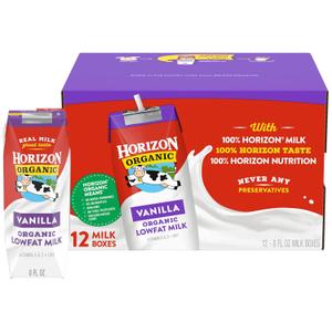 Horizon Organic Shelf Stable 1% Lowfat Vanilla Milk Boxes, Pack of 12 - 8g Protein per Serving (EXP 12/01/26)