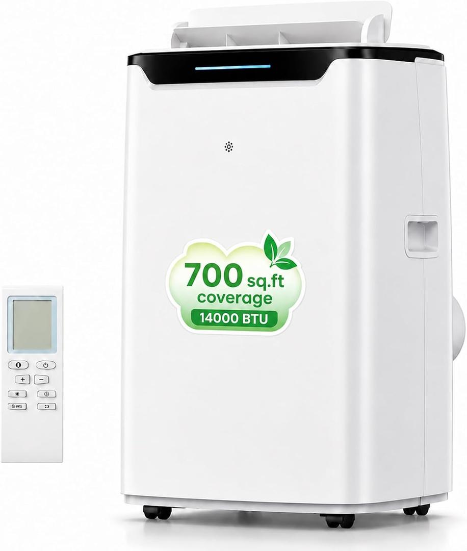 Portable Air Conditioner, 14000 BTU Fast Cooling for Large Rooms up to 700 Sq.Ft, 3-in-1 Energy Efficient Portable AC Unit with Upward Airflow, Sleep Mode, for Bedroom/Apartment/Living Room