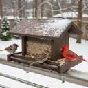 Wooden Bird Feeder Large Capacity Wood Birdfeeder for Feeding Outside Garden Wild Finches Robin Sparrow Blue Jay Chickadees (13.39"L x 9.06"W x 3.54"H)
