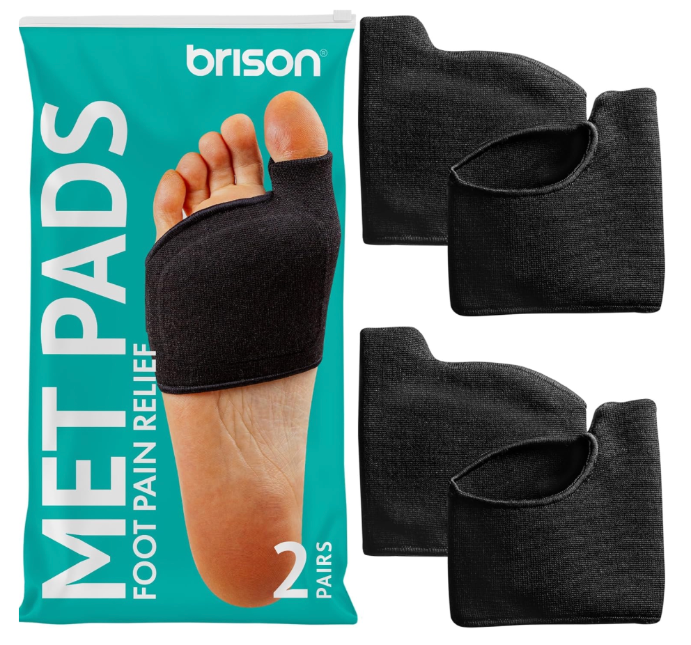 Brison Metatarsal Pads Ball of Foot Cushion for Men and Women - Gel Foot Cushions for Pain Relief Morton’s Neuroma Metatarsalgia Sesamoiditis Calluses - 2 Pairs Black Small (M 9-11, W 11-13)