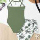 KANGKANG Girls Swimsuit Quick Dry Cut Out One Piece Swimsuits with Tropical Print Cover Up Skirt Bathing Suit Swimwear 13-14Y