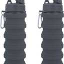 Collapsible Water Bottles Travel water bottle Sports Portable Sport Water Bottle Reusable Water Bottles comes with mountaineering Buckle 500ml silicone Water-proof camping water bottle (Grey+Grey)