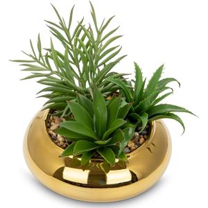 Hollyone Large Artificial Succulents Plants Faux Succulents with Gold Pots Fake Succulent Potted Plants in Ceramic Pot for Home Decor Office Desk Bathroom Living Room Indoor & Outdoor Decorations