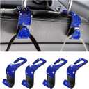Bling Car Seat Headrest Hooks, 4PCS Crystal Rhinestone Vehicle Back Seat Hanger Holder for Handbags Purses Coats, Automotive Headrest Storage Organizer, Universal for RV SUV Truck (Blue)