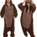 Funziez! Sherpa Bear Adult Onesie - Animal Halloween Costume - Plush Teddy One Piece Cosplay Suit for Adults, Women and Men (X-Large, Brown)