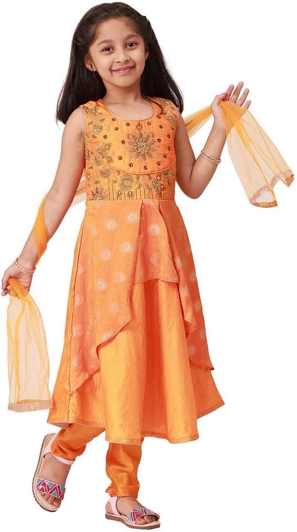 Ashwini Girls Salwar Suit With Neck Embroidery Work | Readymade Indian Kids Ethnic Salwar Suit