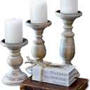 Candle Holders for Pillar Candles, Wooden Candleholders Table Centerpiece, Pillar Candle Holders Set of 3, Wood Rustic Farmhouse Fireplace White