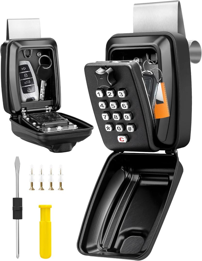 Car Window Lock Box for Turo, Portable Car Key Lock Box, Punch Button Combination Key Safe Box, Sturdy Waterproof Large Capacity Security Lockbox fit for Ride Share, Turo, GetAround