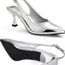 Elisabet Tang Women's Kitten Heel Slingback Low Pumps 3 Inches Stiletto Pointed Closed Toe Elegant Dressy Bridal Wedding Party Shoes, 8.5, Silver