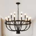 Black Farmhouse Chandelier 32-Inch, 18-Light Dining Room Chandelier, Modern Industrial Candle Chandeliers for Living Room Entryway Foyer E12