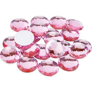 FINGERINSPIRE 50Pcs 30mm Flat Back Round Acrylic Rhinestone Self-Adhesive Plastic Circle Gems Stick On Jewels(Pink) for Costume Making Cosplay Jewels Invitations Crafts Bling Home Wedding Decor