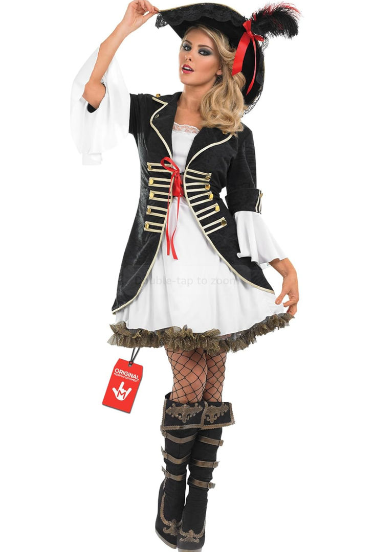 Fun Shack Pirate Costume Women's Deluxe Buccaneer Outfit with Corset Jacket, Dress, Hat (Size XXL)