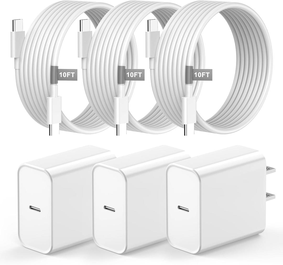 iPhone 16 15 Charger Fast Charging, 3 Pack 20W USB C Wall Charger Fast Charging with 10FT USB C to C Charging Cable for iPhone 16/16 Plus/16 Pro/16 Pro Max/15/15 Pro/15 Pro Max/15 Plus, iPad Pro