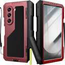 for Samsung Galaxy Z Fold 6 Case with S Pen Holder & Stylus, Z Fold6 Metal Case with Hinge Protection Screen Protector Military Rugged Heavy Duty Bumper Kickstand Phone Case for Z Fold 6 Red