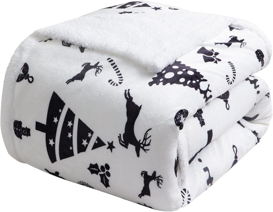LBRO2M Sherpa Fleece Bed Blanket Twin Size,Christmas Super Soft Fuzzy Plush Warm Cozy Fluffy Microfiber Couch Throw Velvet Double Reversible Luxurious Blankets (Twin(65x90 Inches), White Deer)