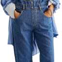 Women's Casual Denim Jean Overalls Loose Baggy Jumpsuit Romper Harem Pants Dark Blue S (Blue, S)