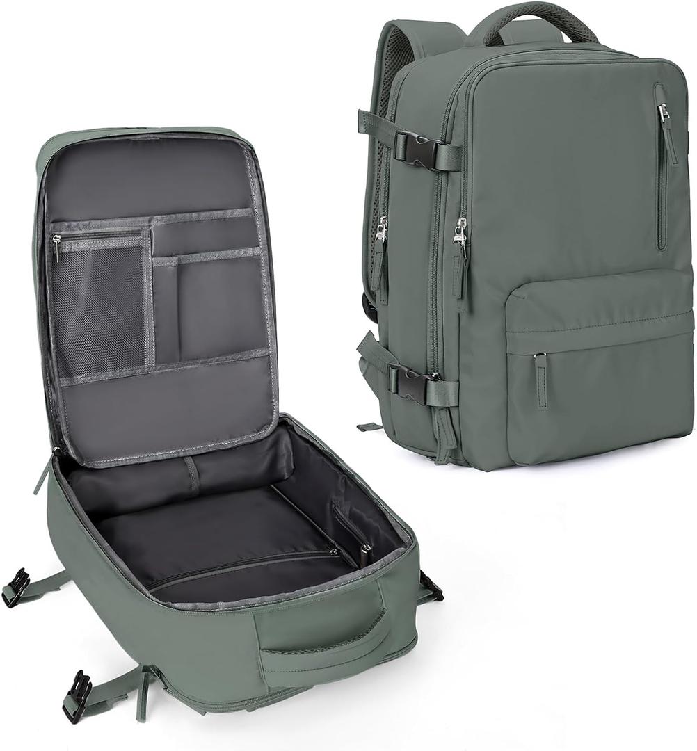 WONHOX Large Travel Backpack Carry on Flight Approved Laptop Work Business Backpack for Women Men Mochila de Viaje (A5-green)