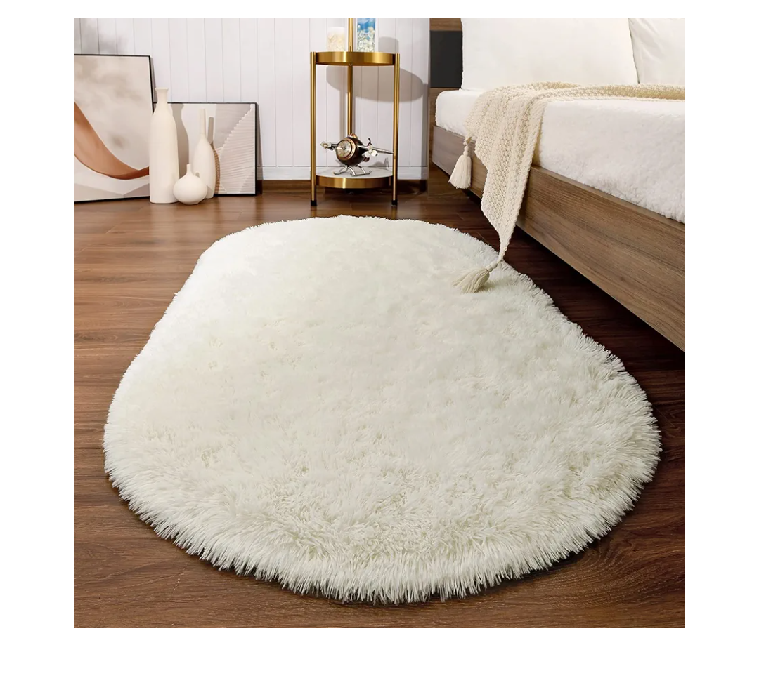 Softlife Fluffy Rugs for Bedroom, Shag Cute Area Rug for Girls/Boys and Kids Baby Room Home Decor, 2.6 x 5.3 Feet Oval Indoor Carpet for Nursery Dorm Living Room, Creamy