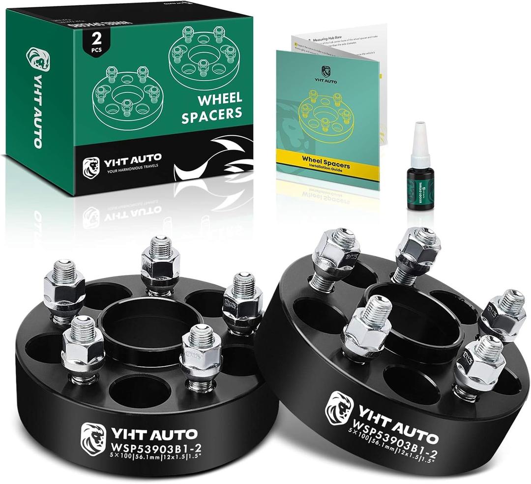 YHTAUTO 5x100mm Hubcentric Wheel Spacers 1.5 inch Fits Subaru Outback, Forester, Impreza, Scion, Toyota, Saab Models, Forged Tire Spacers 1.5 inch with M12x1.25 Studs 56.1mm Hub Bore 2PCS, Black