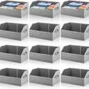 Maxdot 12 Pack Trapezoid Closet Bins with Handle 15. 7 x 11 x 7. 9 Inch Large Closet Shelf Organizer Storage Bins Foldable Organizing Baskets for Clothes Towels Book, Light Gray