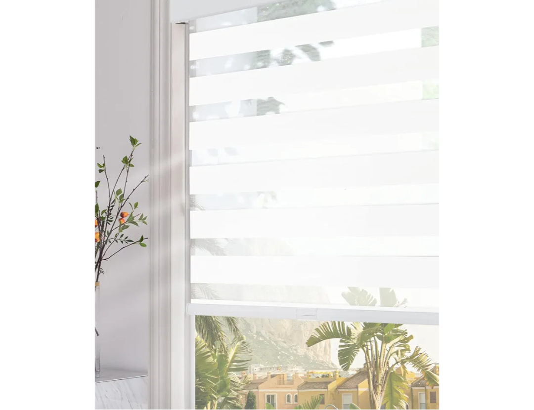 Persilux Blackout Cordless Zebra Blinds for Windows (32" W x 72" H, White) with Upgraded Cassette Free-Stop Light Filtering Dual Layers Sheer Window Shades for Home, Outside and Inside Mount