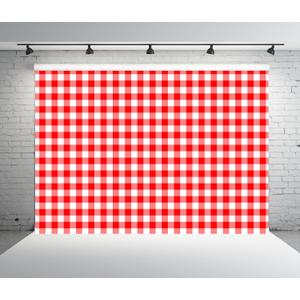 BELECO 7x5ft Fabric Red and White Checkered Backdrop Red Gingham Pattern Plaid Texture Background BBQ Picnic Party Decorations Birthday Baby Shower Shoot Photo Props