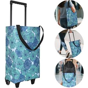 Small Collapsible Shopping Cart,Shopping Cart with Wheels,Folding Portable Bag,Waterproof Rolling Bag,Trolley Tote Stair Climbing for Traveling,Gift for Women,Older (Flower,Expandable Bag)