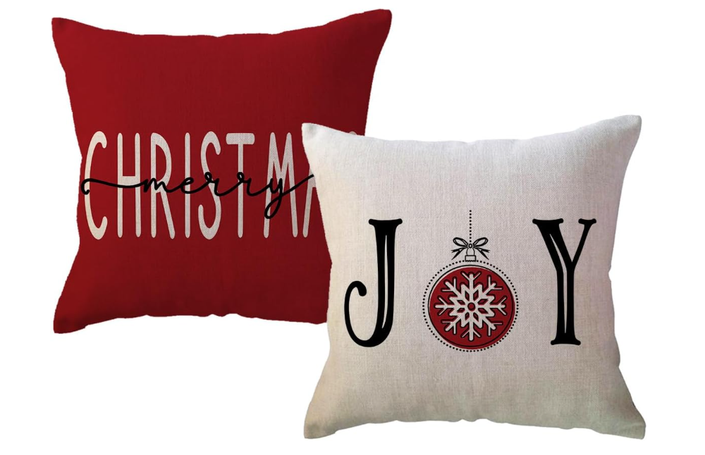 ULOVE LOVE YOURSELF Christmas Joy Ball Pillow Covers Winter Holiday Throw Pillowcases Farmhouse Christmas Decorations 18x18 Set of 2 for Couch/Sofa/Porch(Red)