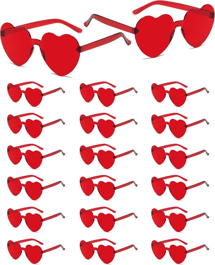Valentines Party Heart Glasses Bulk, Pink Heart Shaped Sunglasses for Women, Favors Props for Wedding Holiday Events (Red)