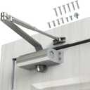 Automatic Door Closer Heavy Duty Fire Prevention Spring Hydraulic Aluminum Alloy Surface Mounted Residential Commerical Grade Door Closer Adjustable Speed Door Weights 187-231 Lbs Size3-Silver