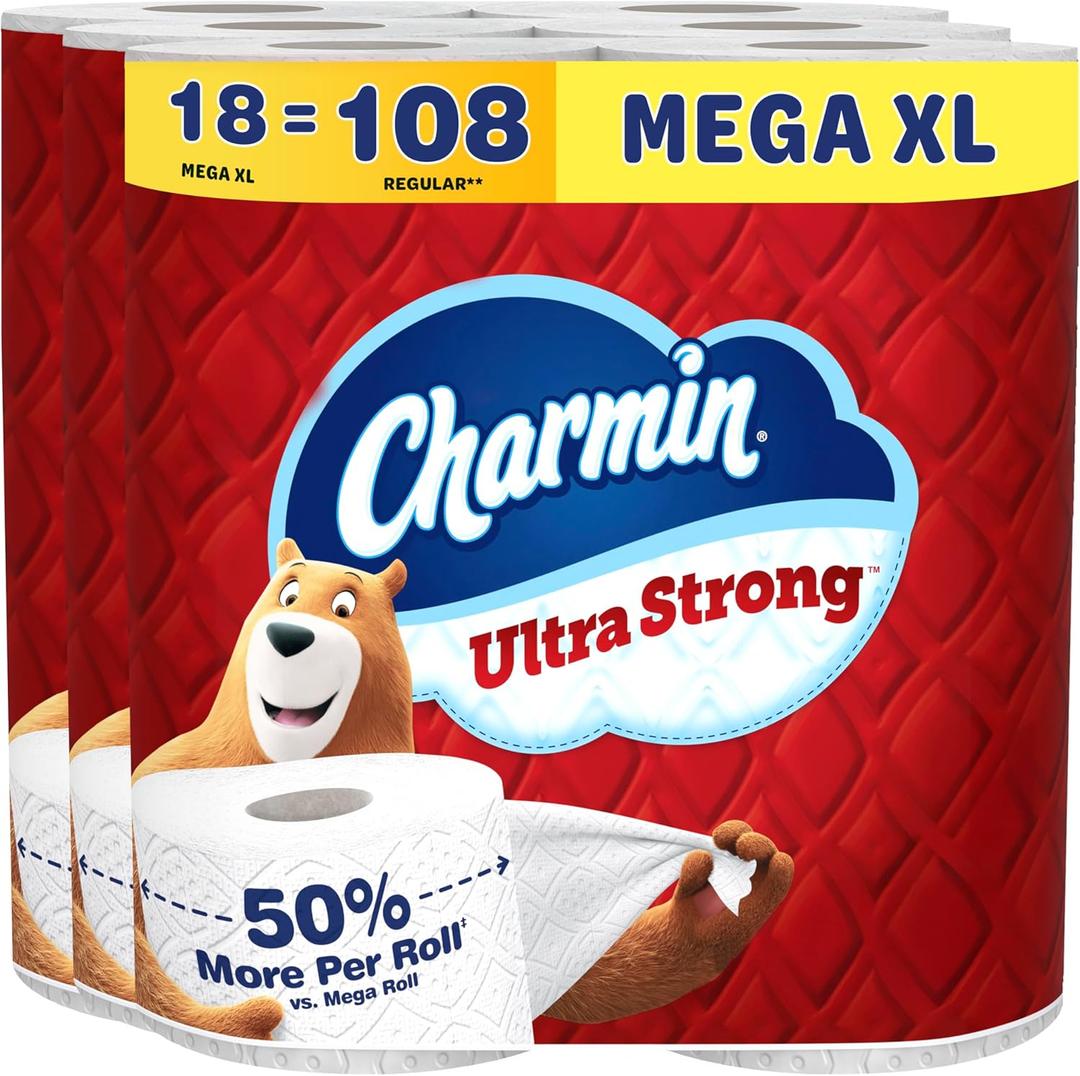 Charmin Ultra Strong Toilet Paper, 18 Mega XL Rolls = 108 Regular Rolls (330 Sheet (Pack of 18))