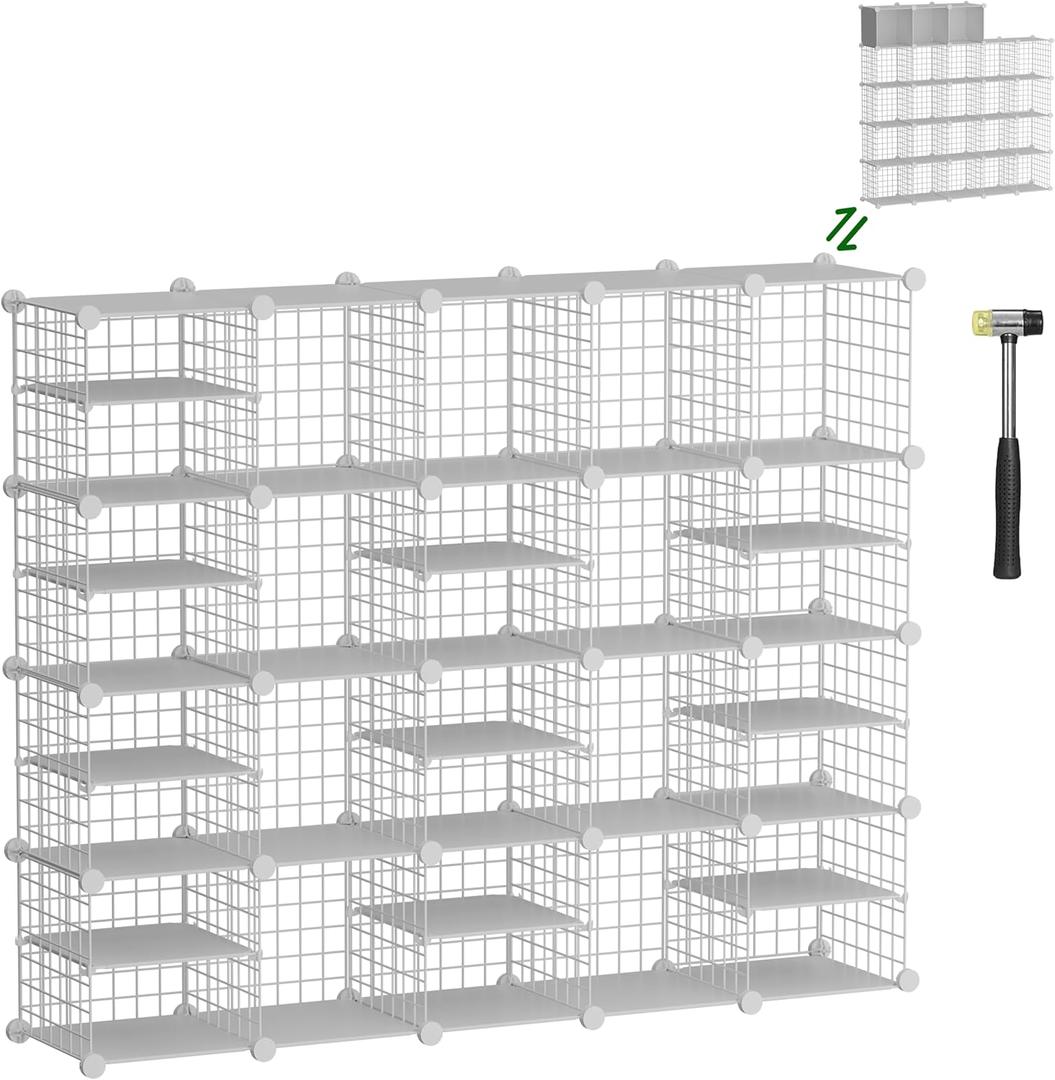 Wire Cube Storage Organizer, 20 Cubes Converted into 23 Cubes, Sturdy Metal Grids Storage Shelf Closet Shelving Units and Storage, Shelves for Bedroom LIvingroom Office (White)