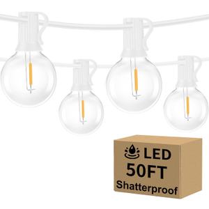 Outdoor G40 LED Globe String Lights 50FT Dimmable Shatterproof Waterproof Patio Lights with 25+2 Bulbs Connectable Commercial Hanging Light for Patio Balcony Backyard Party (White Wire)