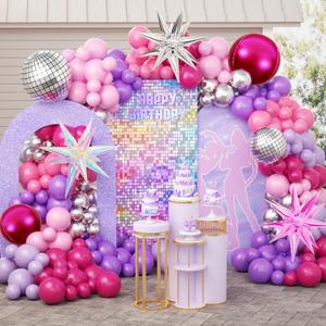 JOGAMS 172Pcs K-Pop Music Balloon Arch Kit, Metallic Silver Purple Pink Balloons Garland with Iridescent Star Disco Foils Balloons for Concert-Style Birthday Idol Showcase Fan Support Party Decor