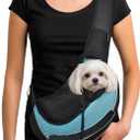 YUDODO Pet Sling Carrier for Hands-Free Puppy Carrier with Safety Hook, Large Zipper Pocket, Soft Breathable Mesh, Adjustable Strap & Reflective Strip (Cyan 3.0 M) Medium (4.5-9lbs)