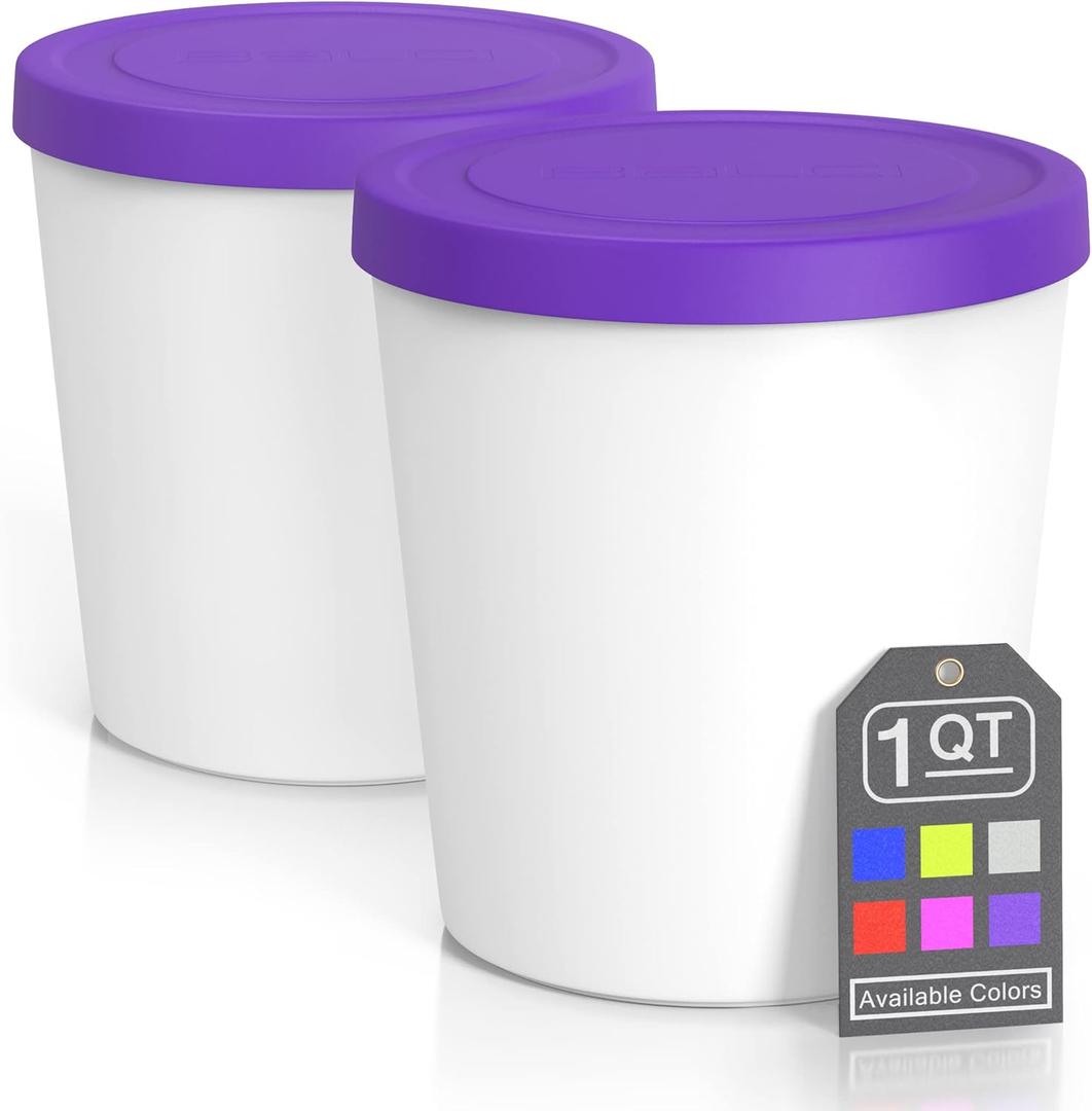 BALCI - Premium Ice Cream Containers (2 Pack - 1 Quart Each) Perfect Freezer Storage Tubs with Lids for Ice Cream, Sorbet and Gelato! - Purple